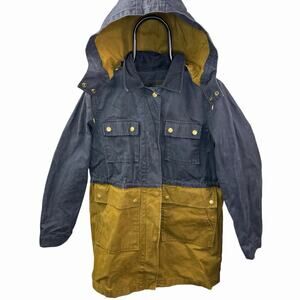 J.Crew Navy Blue Olive Colorblock Waxed Cotton Field Jacket Sz S Utility